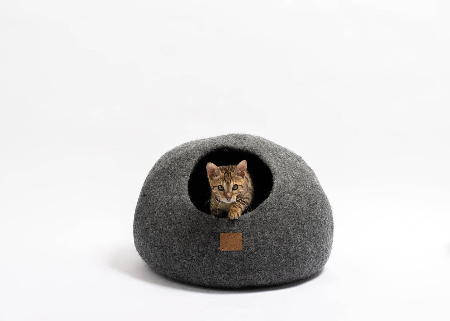 Premium Felted Wool Cat Cave Bed - Stone Gray | Regular