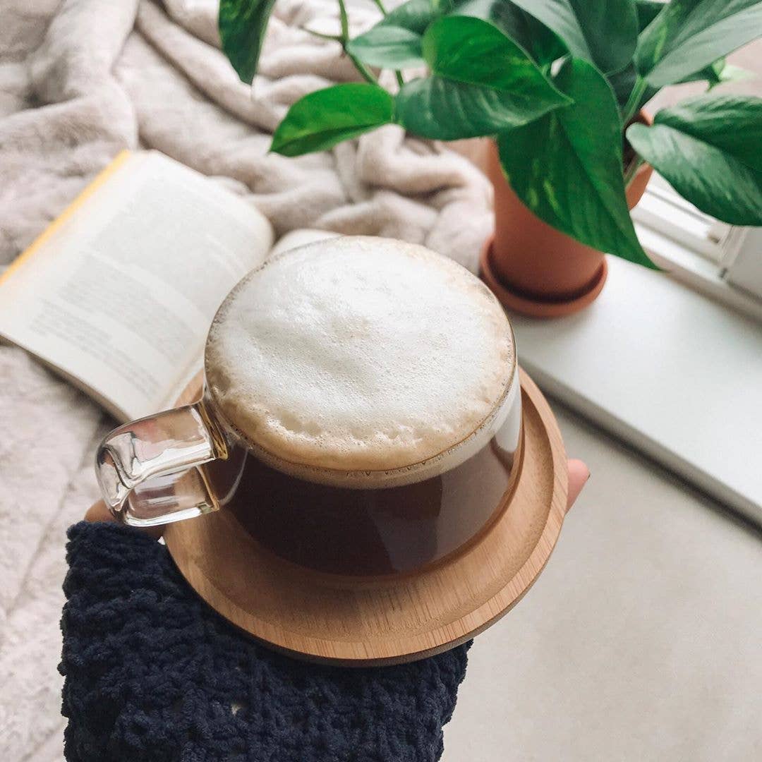 Glass Tea | Coffee Cup & Wood Saucer Set