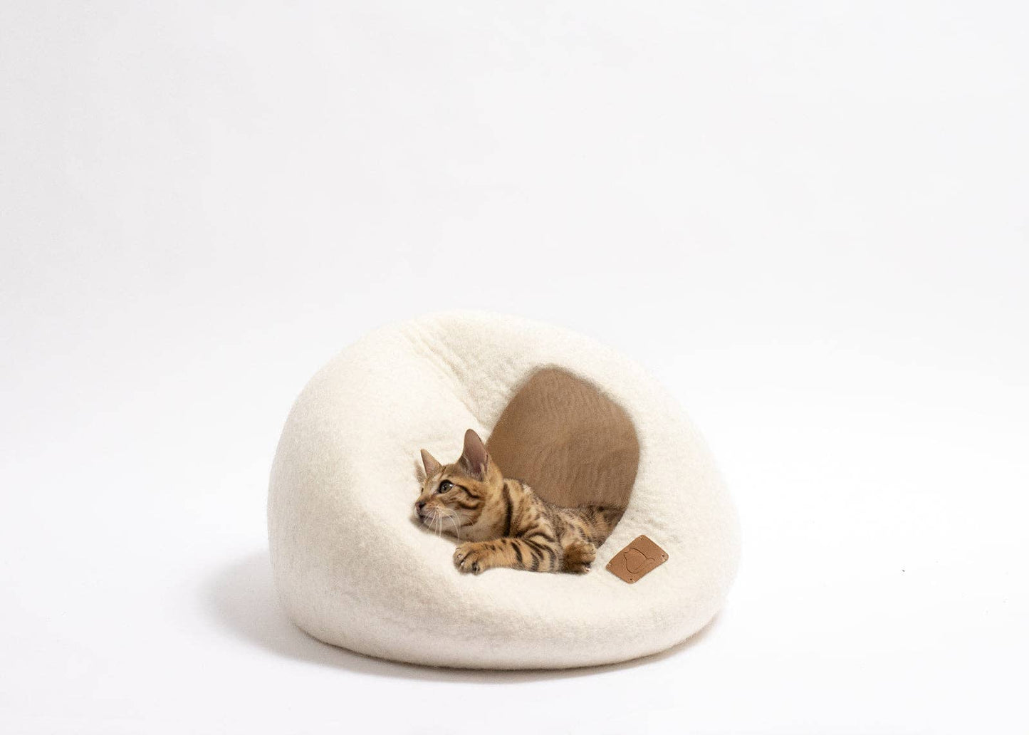 Premium Felted Wool Cat Cave Bed - Snow White | Regular